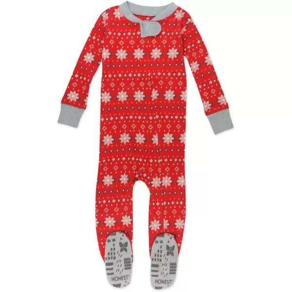 imageHonestBaby NonSlip Footed Holiday Pajamas OnePiece Sleeper ZipFront PJs Organic Cotton for Baby Boys GirlsFair Isle Holiday