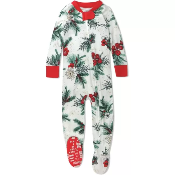 imageHonestBaby NonSlip Footed Holiday Pajamas OnePiece Sleeper ZipFront PJs Organic Cotton for Baby Boys GirlsHoliday Pine Floral