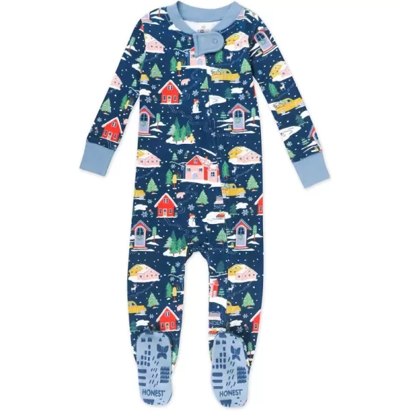 imageHonestBaby NonSlip Footed Holiday Pajamas OnePiece Sleeper ZipFront PJs Organic Cotton for Baby Boys GirlsNordic Holiday