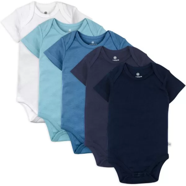 imageHonestBaby babyboys 5pack Short Sleeve Bodysuits Onepiece 100 Organic Cotton for Infant Baby Boys Unisex5pack Blue Ombre