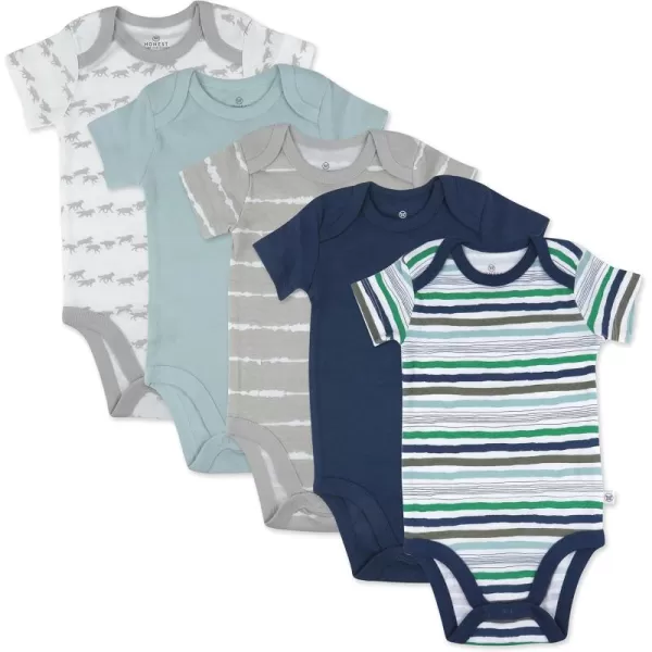 imageHonestBaby babyboys 5pack Short Sleeve Bodysuits Onepiece 100 Organic Cotton for Infant Baby Boys Unisex5pack Hand Drawn Nature Stripe Navy