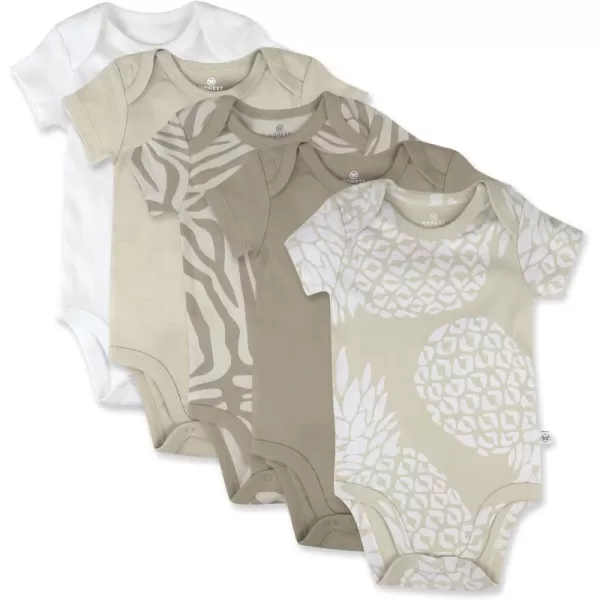 imageHonestBaby babyboys 5pack Short Sleeve Bodysuits Onepiece 100 Organic Cotton for Infant Baby Boys Unisex5pack Pineapple Leaf Khaki