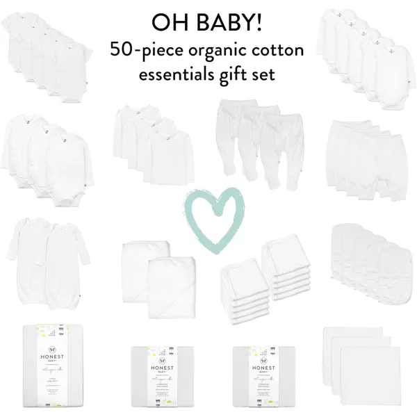 imageHonestBaby 50Piece Oh Set Newborn Essentials Gift Box 100 Organic Cotton for Infant Baby Boys Girls UnisexPure White