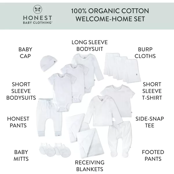 imageHonestBaby Baby 15Piece Welcome Home Gift Set 100 Organic Cotton for Newborn Infant Baby Boys Girls UnisexBright White