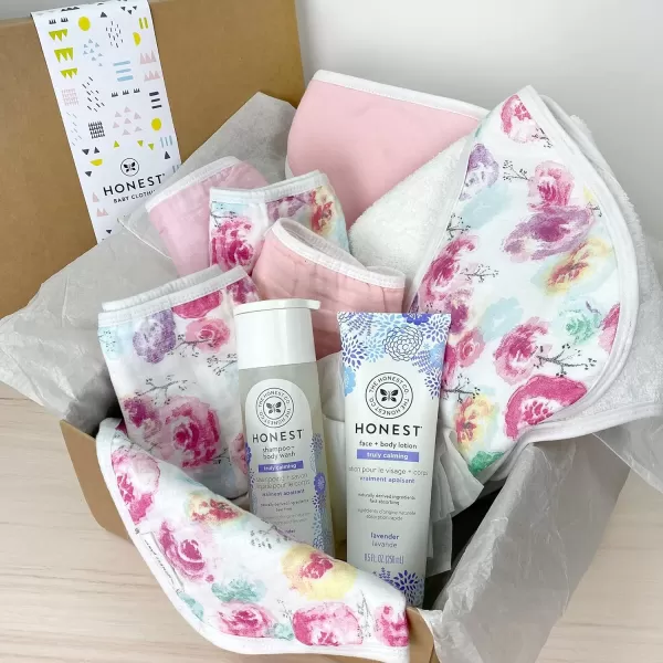 imageHonestBaby Baby 9Piece Bubbles and Cuddles 100 Organic Cotton Gift Set Bath and LotionRose BlossomAlmond
