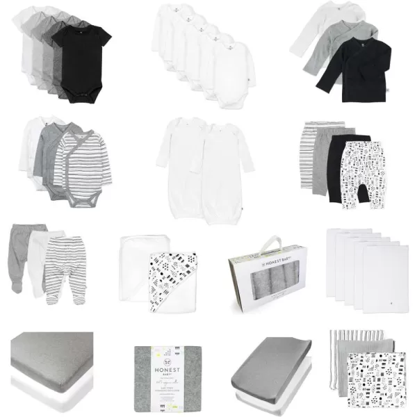 imageHonestBaby 50Piece Oh Set Newborn Essentials Gift Box 100 Organic Cotton for Infant Baby Boys Girls UnisexPattern PlayHeather Gray