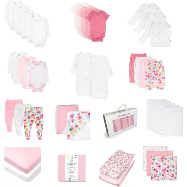 imageHonestBaby 50Piece Oh Set Newborn Essentials Gift Box 100 Organic Cotton for Infant Baby Boys Girls UnisexRose Blossom