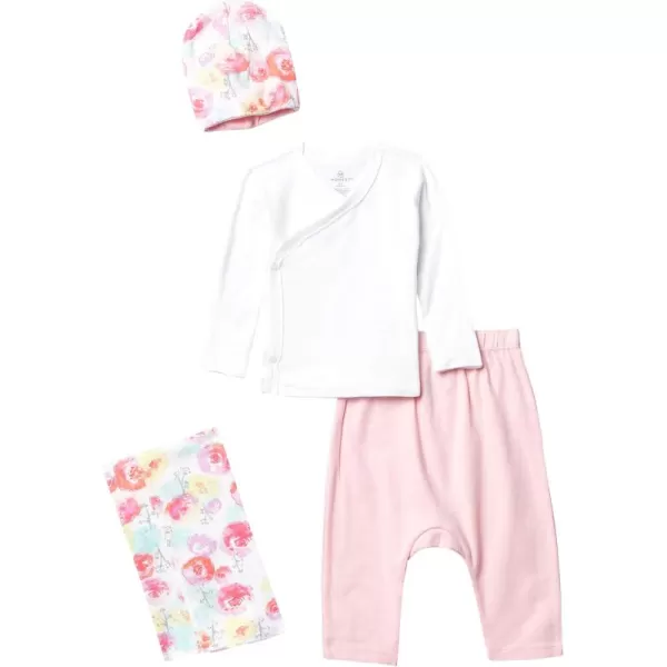 imageHonestBaby Baby 4Piece Take Me Home Newborn 100 Organic Cotton Layette Gift SetRose Blossom