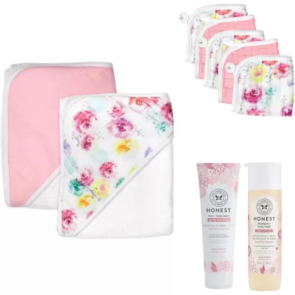 imageHonestBaby Baby 9Piece Bubbles and Cuddles 100 Organic Cotton Gift Set Bath and LotionRose BlossomAlmond