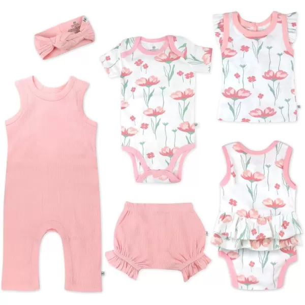 imageHonestBaby Multipack Gift Bundle Sets Mix Match Outfits 100 Organic Cotton for Newborn Infant Baby Boys Girls UnisexStrawberry Pink Floral