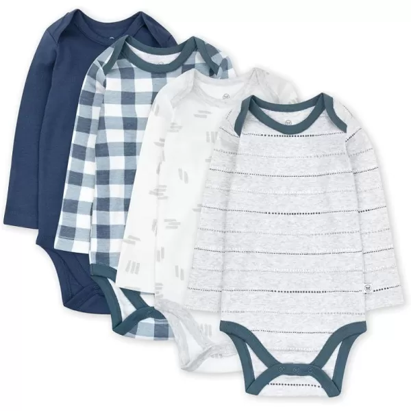 imageHonestBaby Baby Long Sleeve OnePiece Organic Cotton Bodysuits Multipack Legacy4pack Painted Buffalo Check Navy Blue