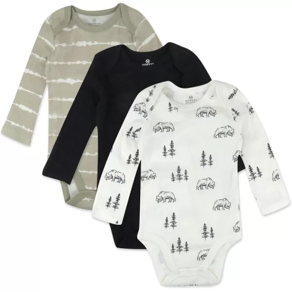 imageHonestBaby Baby 3Pack Long Sleeve Bodysuits Onepiece Organic Cotton for Infants3pack Bear White