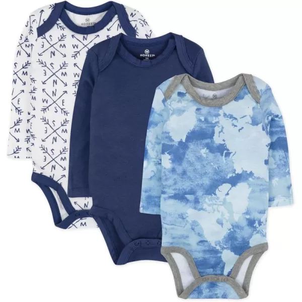 imageHonestBaby Baby 3Pack Long Sleeve Bodysuits Onepiece Organic Cotton for Infants3pack Watercolor World