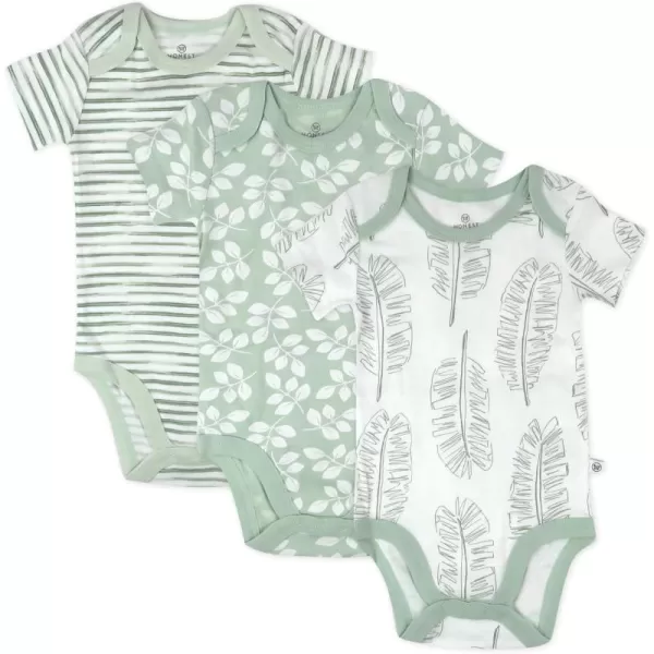 imageHonestBaby unisexbaby 3pack Short Sleeve Bodysuits Onepiece 100 Organic Cotton for Infant Baby Boys Girls Unisex3pack Jumbo Leaf Sage