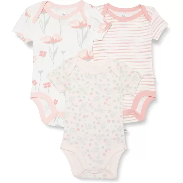 imageHonestBaby unisexbaby 3pack Short Sleeve Bodysuits Onepiece 100 Organic Cotton for Infant Baby Boys Girls Unisex3pack Strawberry Pink Floral