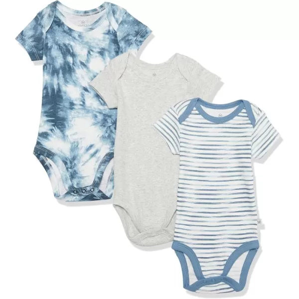 imageHonestBaby unisexbaby 3pack Short Sleeve Bodysuits Onepiece 100 Organic Cotton for Infant Baby Boys Girls Unisex3pack Tie Dye Blues