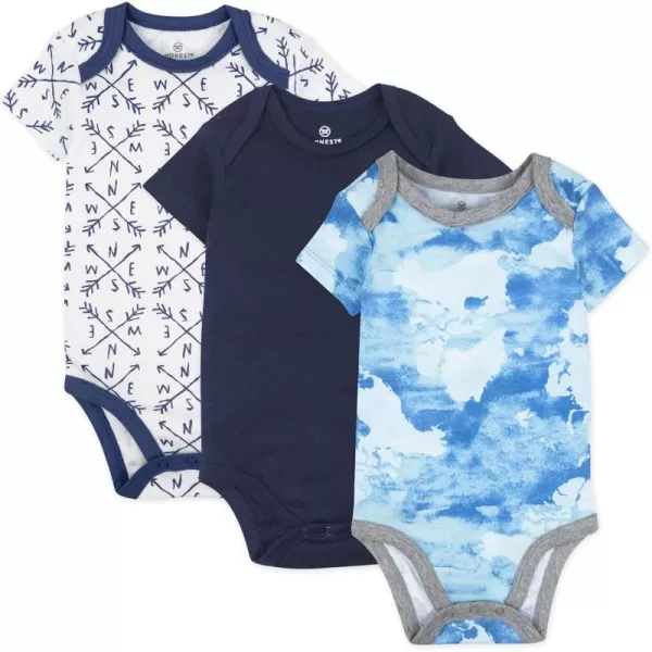 imageHonestBaby unisexbaby 3pack Short Sleeve Bodysuits Onepiece 100 Organic Cotton for Infant Baby Boys Girls Unisex3pack Watercolor World