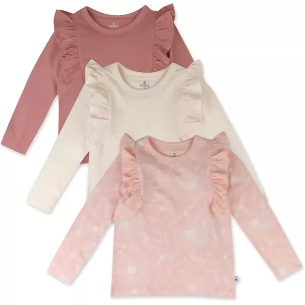 imageHonestBaby Girls 3 Pack Side Ruffle Top SetSketchy Floral Dusty Pink