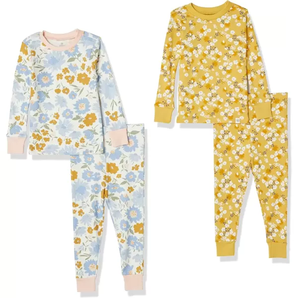 imageHonestBaby Baby and Toddler Girls 100 Organic Cotton Pajamas Sleepwear Multipack LegacyPainterly Floral Blue