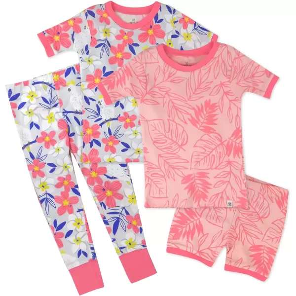 imageHonestBaby Baby and Toddler Girls 100 Organic Cotton Pajamas Sleepwear Multipack LegacyPalm Leaves Pink Coral