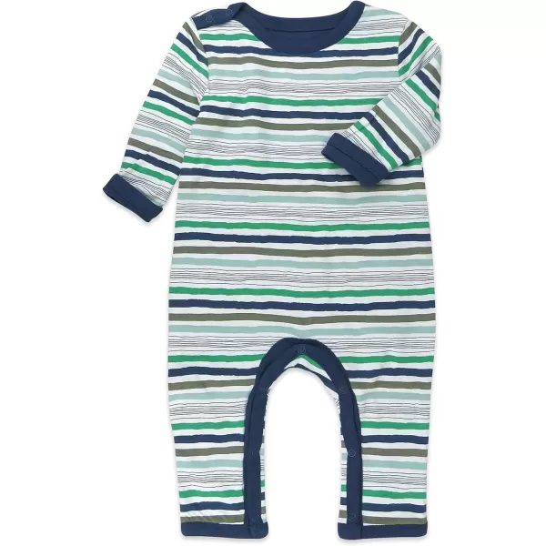 imageHonestBaby Baby Romper Coverall Sets OnePiece Jumpsuit Organic Cotton for Infant Baby Boys Girls ampamp Unisex LEGACYHand Drawn Nature Stripe Navy Reversible Coverall