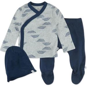 imageHonestBaby Baby 3Piece Organic Cotton Kimono Top Footed Pant ampamp HeadbandBeanie Set LegacyRainbow Geo Heather Gray