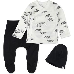 imageHonestBaby Baby 3Piece Organic Cotton Kimono Top Footed Pant ampamp HeadbandBeanie Set LegacyRainbow Geo White