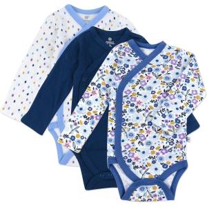imageHonestBaby Baby Long Sleeve SideSnap Organic Cotton Kimono Bodysuits 3 Pack  LegacyFall Floral Purple