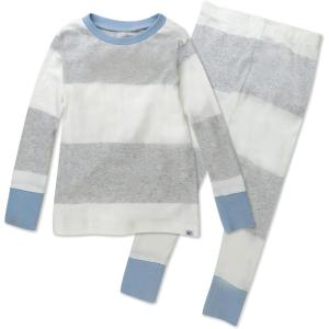 imageHonestBaby 2Piece Pajamas Sleepwear PJs 100 Organic Cotton for Infant Baby and Toddler BoyRugby Stripe Light Grey Heather