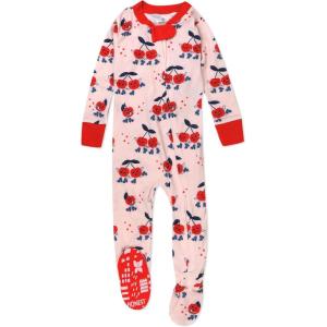 imageHonestBaby Baby Girls Celebration NonSlip Footed Pajamas OnePiece Sleeper ZipFront Pjs 100 Organic CottonCherry Crush