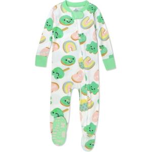imageHonestBaby Baby Girls Celebration NonSlip Footed Pajamas OnePiece Sleeper ZipFront Pjs 100 Organic CottonShamrock Sweetness