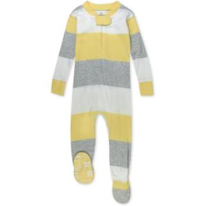 imageHonestBaby NonSlip Footed Pajamas OnePiece Sleeper ZipFront Pjs 100 Organic Cotton for Baby BoysBold Stripe Banana Butter