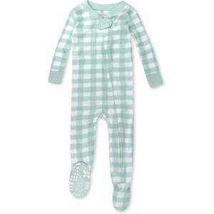 imageHonestBaby NonSlip Footed Pajamas OnePiece Sleeper ZipFront Pjs 100 Organic Cotton for Baby BoysGreen Check