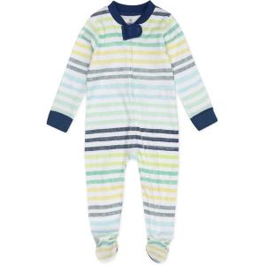 imageHonestBaby NonSlip Footed Pajamas OnePiece Sleeper ZipFront Pjs 100 Organic Cotton for Baby BoysRainbow Stripe Blues