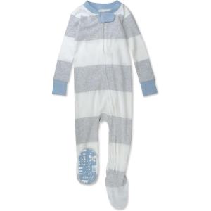 imageHonestBaby NonSlip Footed Pajamas OnePiece Sleeper ZipFront Pjs 100 Organic Cotton for Baby BoysRugby Stripe Light Heather Gray