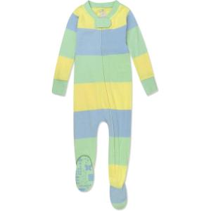 imageHonestBaby Unisex Baby Celebration NonSlip Footed Pajamas OnePiece Sleeper ZipFront Pjs 100 Organic CottonEaster Stripe Blue