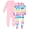 imageHonestBaby Baby Girls Classics NonSlip Footed Pajamas OnePiece Sleeper ZipFront Pjs 100 Organic Cotton2pack Rainbow Stripe