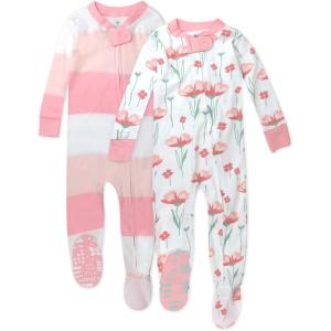 imageHonestBaby Baby Girls Classics NonSlip Footed Pajamas OnePiece Sleeper ZipFront Pjs 100 Organic Cotton2pack Jumbo Ombre Stripe Strawberry Cream