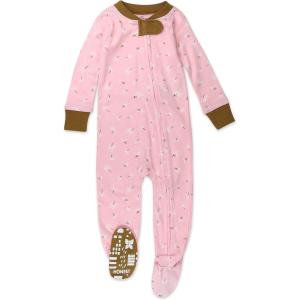 imageHonestBaby Baby Girls Classics NonSlip Footed Pajamas OnePiece Sleeper ZipFront Pjs 100 Organic CottonFalling Floral Pink