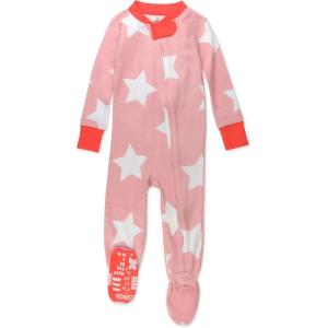 imageHonestBaby Baby Girls Classics NonSlip Footed Pajamas OnePiece Sleeper ZipFront Pjs 100 Organic CottonJumbo Star Pink