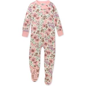 imageHonestBaby Baby Girls Classics NonSlip Footed Pajamas OnePiece Sleeper ZipFront Pjs 100 Organic CottonPainted Floral Pink