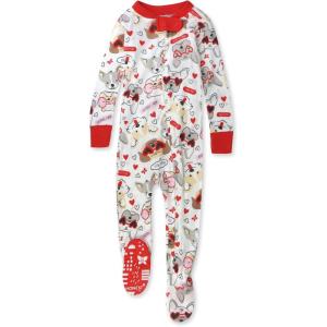 imageHonestBaby Baby Girls Classics NonSlip Footed Pajamas OnePiece Sleeper ZipFront Pjs 100 Organic CottonPug Love