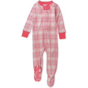 imageHonestBaby Baby Girls Classics NonSlip Footed Pajamas OnePiece Sleeper ZipFront Pjs 100 Organic CottonRomantic Plaid