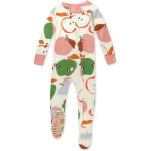 imageHonestBaby Baby Girls Classics NonSlip Footed Pajamas OnePiece Sleeper ZipFront Pjs 100 Organic CottonSlice O Apple