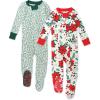 imageHonestBaby Baby Celebration NonSlip Footed Pajamas OnePiece Sleeper ZipFront Pjs 100 Organic Cotton2pack Holiday Floral