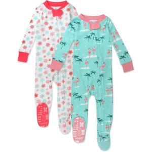 imageHonestBaby Baby Celebration NonSlip Footed Pajamas OnePiece Sleeper ZipFront Pjs 100 Organic Cotton2pack Holiday Flamingo