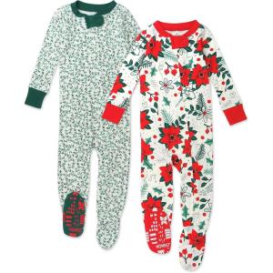imageHonestBaby Baby Celebration NonSlip Footed Pajamas OnePiece Sleeper ZipFront Pjs 100 Organic Cotton2pack Holiday Floral