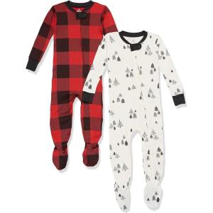 imageHonestBaby Baby Celebration NonSlip Footed Pajamas OnePiece Sleeper ZipFront Pjs 100 Organic Cotton2pack Holiday Tartan