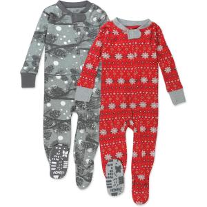 imageHonestBaby Baby Celebration NonSlip Footed Pajamas OnePiece Sleeper ZipFront Pjs 100 Organic Cotton2pack Night Pine