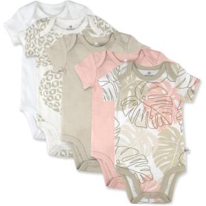 imageHonestBaby 5pack Short Sleeve Bodysuits Onepiece 100 Organic Cotton for Infant Baby Girls Pink Avocado Leaf Newborn